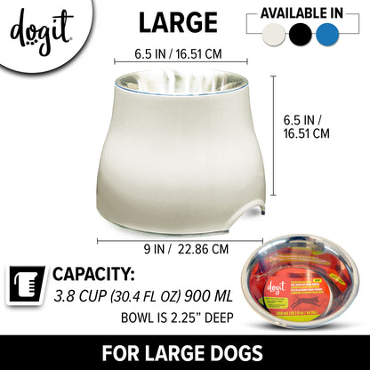 Dogit Tazón Elevado para Perro, Cuenco de Acero Inoxidable para Comida y Agua para Perros Grandes, Blanco, 73753