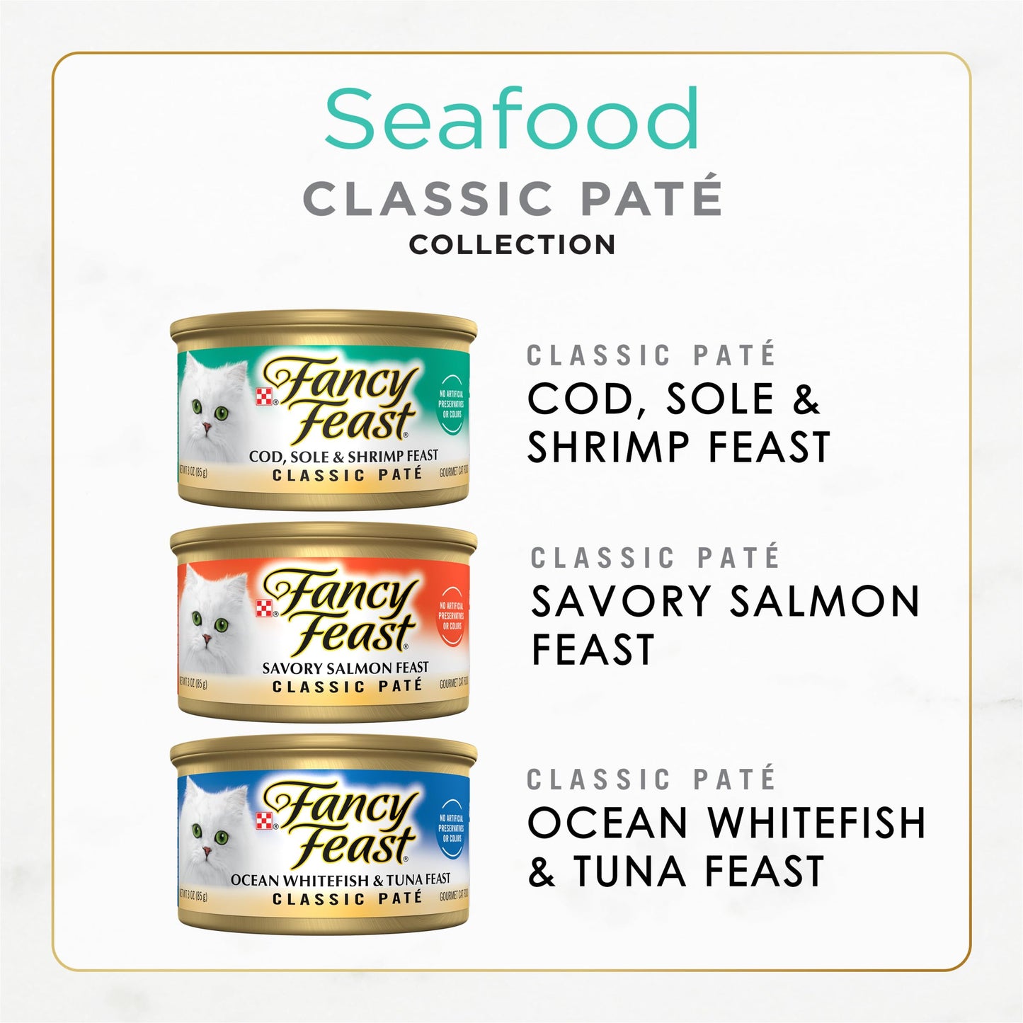 Purina Fancy Feast Classic Seafood Pate Collection Wet Cat Food Variety Pack - (2 Packs of 12) 3 oz. Cans