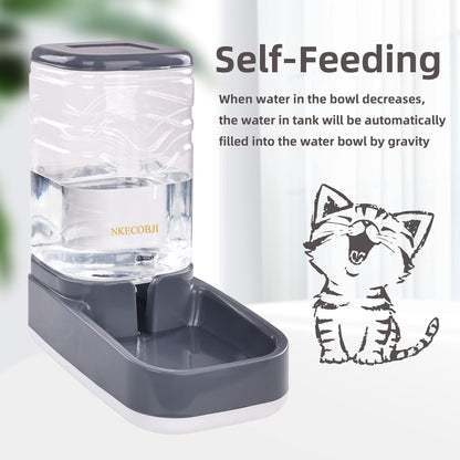 NKECOBJI - Juego automático de alimentador y dispensador de agua, alimentador de alimentos por gravedad y juego de riego con tazón de comida para mascotas, fácil de limpiar para mascotas pequeñas y grandes, perros, gatos, gran capacidad (3.8 L)