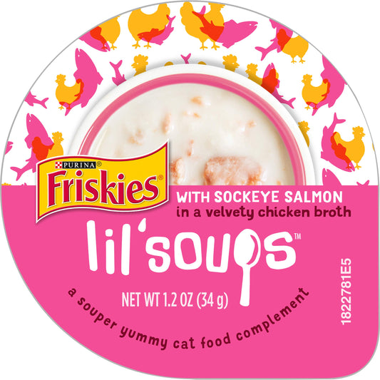 Purina Friskies Lil' Soups With Sockeye Salmon In A Velvety Chicken Broth Adult Wet Cat Food Complement - (8) 1.2 Oz. Cups