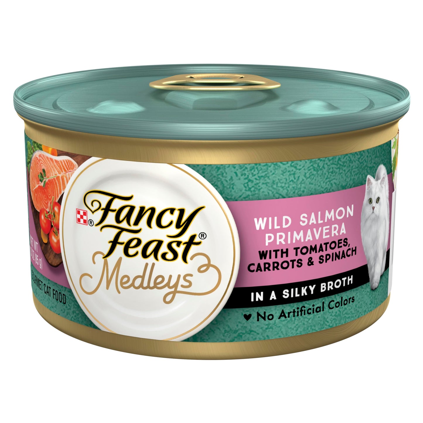 Fancy Feast Wet Cat Food, Elegant Medleys, Wild Salmon Primavera with Garden Veggies and Greens in a Classic Sauce, 3-Ounce Can, Pack of 24