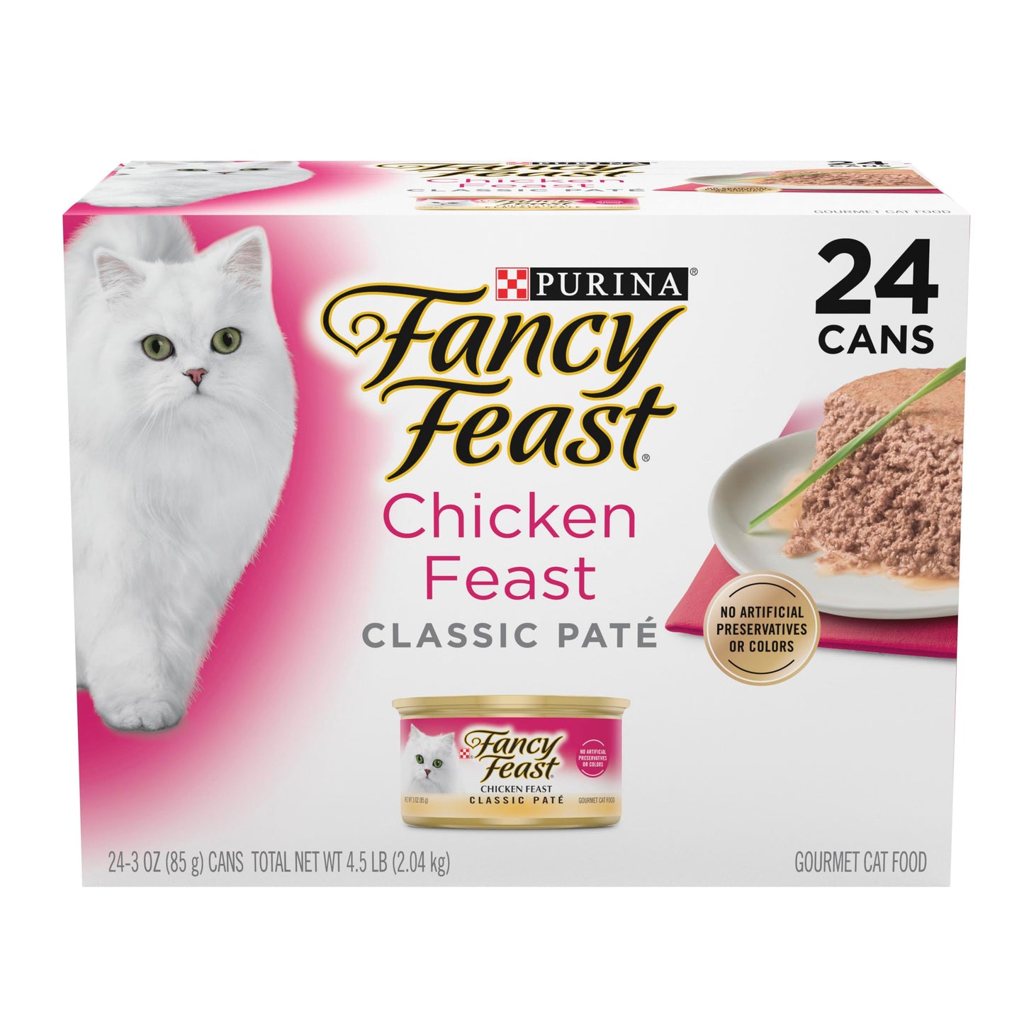 Purina Fancy Feast Grain Free Pate Wet Cat Food, Classic Pate Chicken Feast - (24) 3 oz. Pull-Top Cans