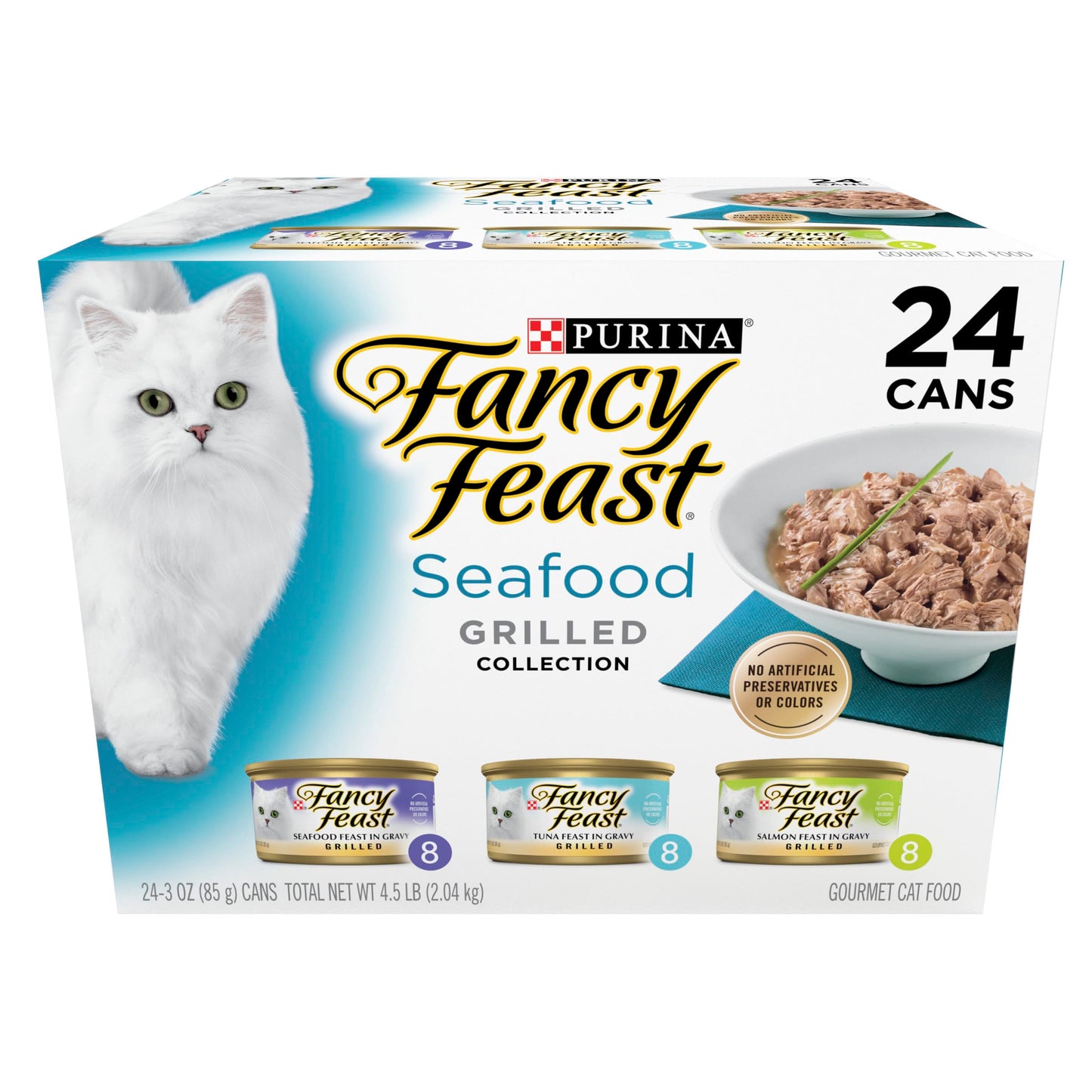 Fancy Feast Wet Cat Food, Grilled, Seafood Feast Variety Pack, 3-Ounce Can, Pack of 24