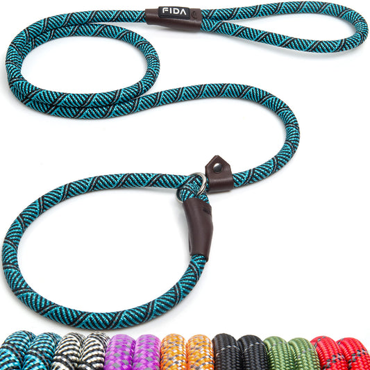 Fida Correa antideslizante duradera para perro, 6 pies x 1/2 pulgadas, correa de bucle resistente para perro, cómoda correa de cuerda fuerte para perros grandes y medianos, correa de entrenamiento para mascotas sin tirones con altamente reflectante, azul