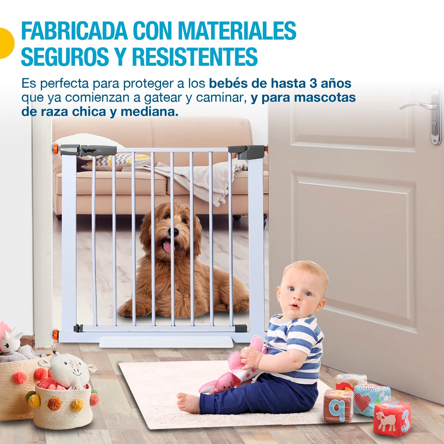 Shimy Reja para Bebé y Perro con Doble Mecanismo de Seguridad (85 cm de Altura), Puerta de Seguridad Universal para Bebés, Niños y Mascotas, Ajustable de 75 a 82 cm de Ancho, Instalación en 1 Minuto