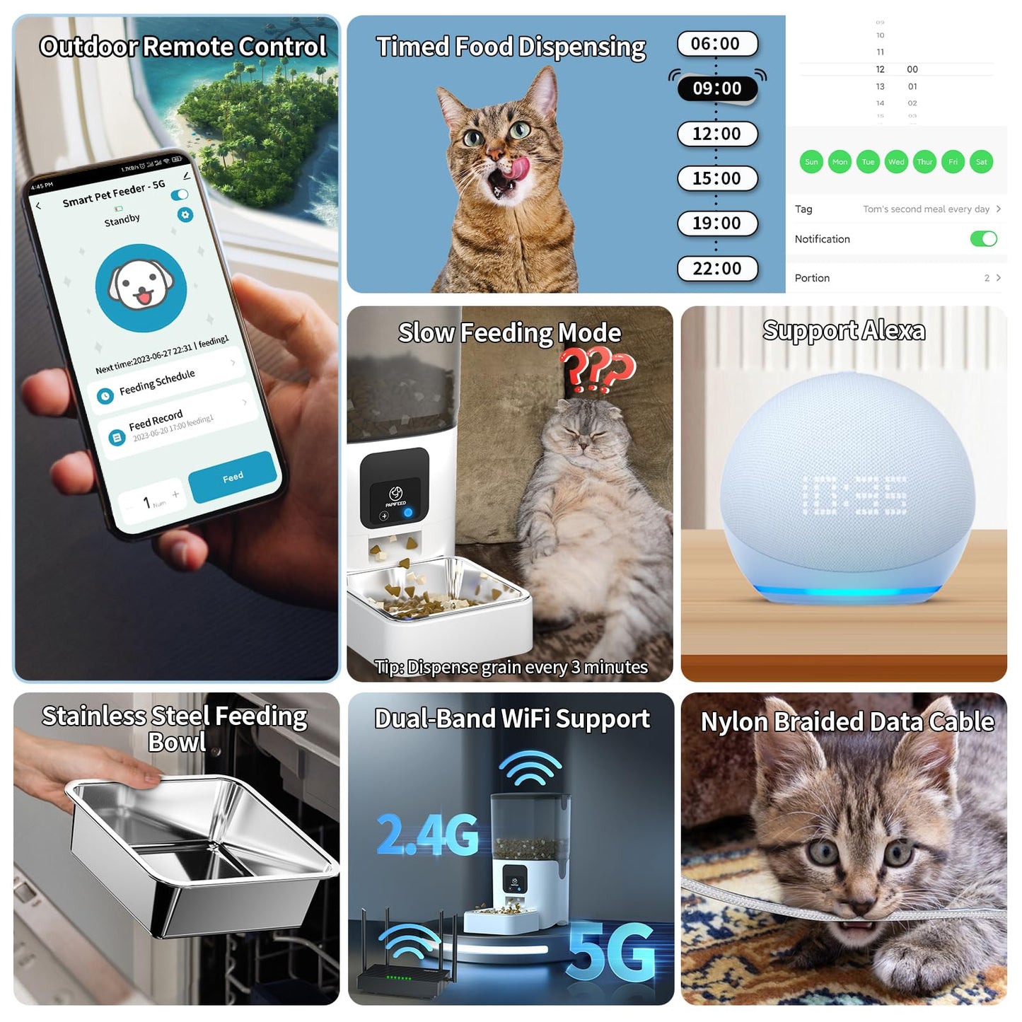 PAPIFEED Comederos automáticos WiFi 5G para gatos: Comedero automático para perros con modo de alimentación lenta, Desmontable para facilitar la limpieza, Comedero para mascotas con Alexa (6L/25 Taza)