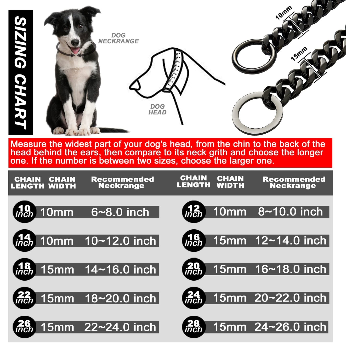 W/W Lifetime Collar de Entrenamiento Duradero para Perros, Cadena de acero Inoxidable Fuerte para Pastor alemán Pitbull y Perros Grandes.