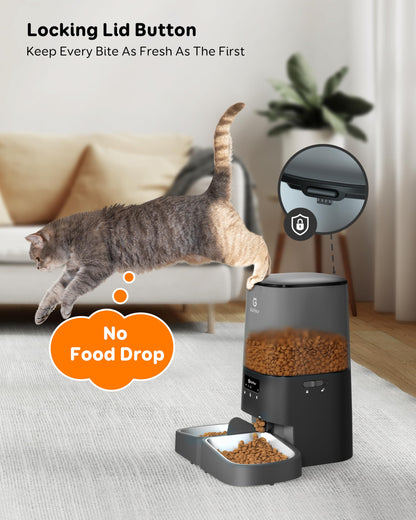 Garfeur - Dispensador automático de alimentos para gatos de 5 litros para 2 gatos, alimentador automático para gatos, 48 porciones 6 comidas por día, función de memoria, llamada de comida de 10