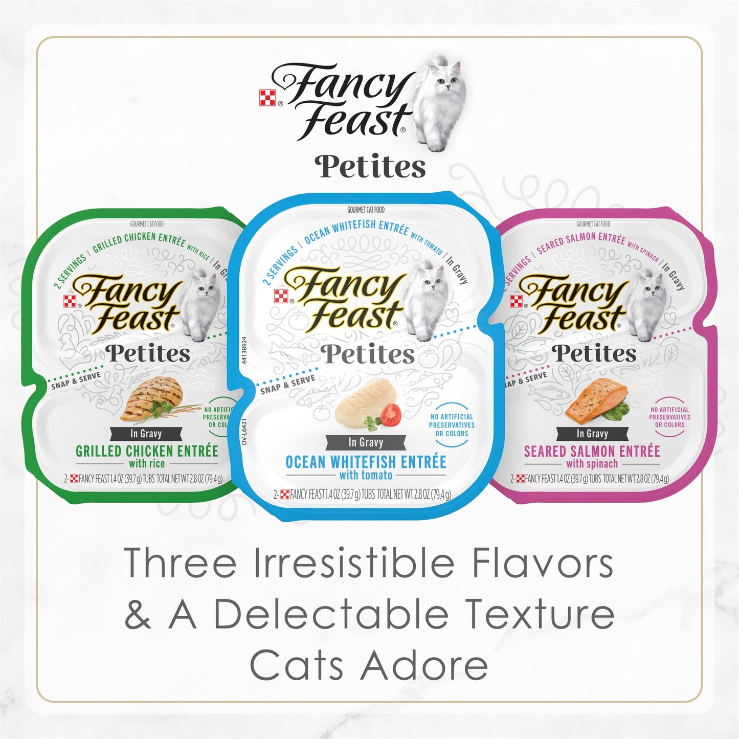 Purina Fancy Feast Gourmet Wet Cat Food Variety Pack, Petites Gravy Collection, Break-Apart Tubs, 24 Servings - (12) 2.8 Oz. Tubs