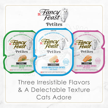 Purina Fancy Feast Gourmet Wet Cat Food Variety Pack, Petites Gravy Collection, Break-Apart Tubs, 24 Servings - (12) 2.8 Oz. Tubs