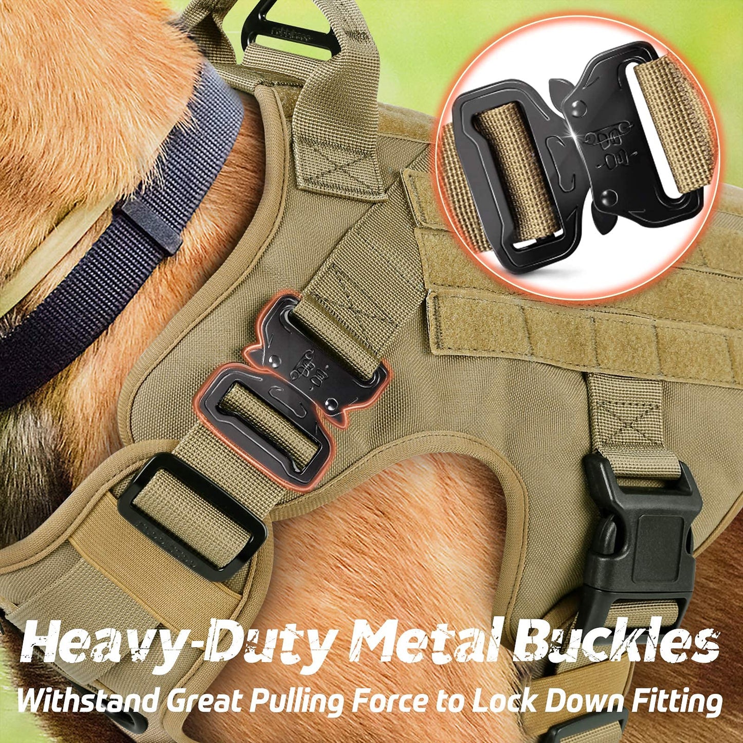 rabbitgoo Chaleco táctico para arnés de Perro grande con asa, Chaleco Molle para Perro de Trabajo Militar con Hebillas de Metal y Paneles de Bucle, arnés de Entrenamiento Ajustable sin tirones,marrón