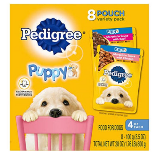 PEDIGREE Choice Cuts Puppy Wet Food Morsels in Sauce Variety Pack – with Chicken and Beef, 3.5 Ounce Pouches (2, 8-Packs)
