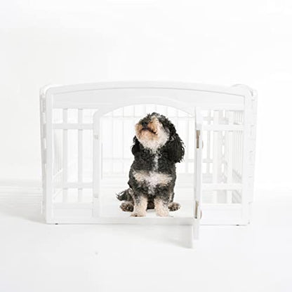IRIS USA 60 cm Parque de juegos para mascotas de 4 paneles con puerta, para perros pequeños y medianos, Mantiene a las mascotas seguras, fácil de armar y guardar, plegable, personalizable, Blanco