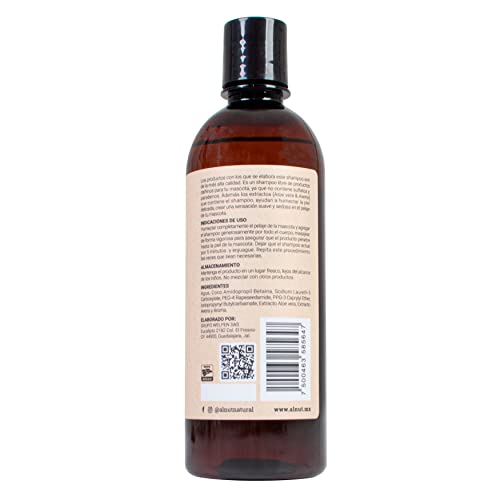 Alnut Shampoo para Perro y Gato 480ml. Hipoalergénico con extractos de Aloe Vera y Avena Libre sulfatos, parabenos y siliconas, hidratante y Suave con Piel y Pelaje.