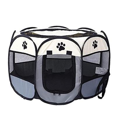 Corral portátil plegable para mascotas y corralito para cachorros Carpa para mascotas con Plegable Travel Bowl uso en interiores / exteriores con cubierta de sombra resistente al agua y extraíble, 91*91*58CM, (Gris)