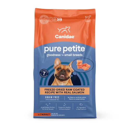 CANIDAE Fórmula recubierta cruda seca para perros de raza pequeña PURE Petite sin cereales con salmón fresco, 10 libras