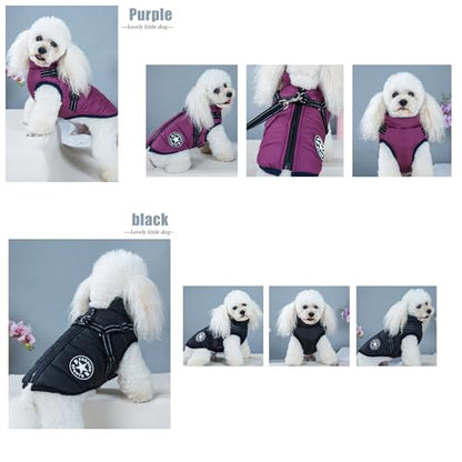 BiJiBiBog Chaqueta Impermeable para Perros con arnés, Abrigo Fuse Winter Doggie Coat Warm Premium Fleece Forrado Dog Vest con Anillo en Forma de D (Negro, XXXXX-Large)