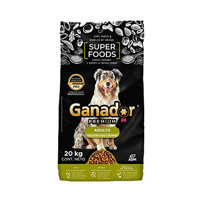 Ganador Premium Superfoods 20kg, Alimento para Perros Adultos de Razas Medianas y Grandes.
