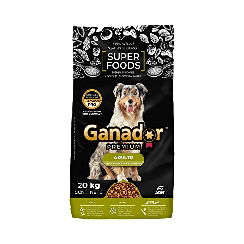 Ganador Premium Superfoods 20kg, Alimento para Perros Adultos de Razas Medianas y Grandes.