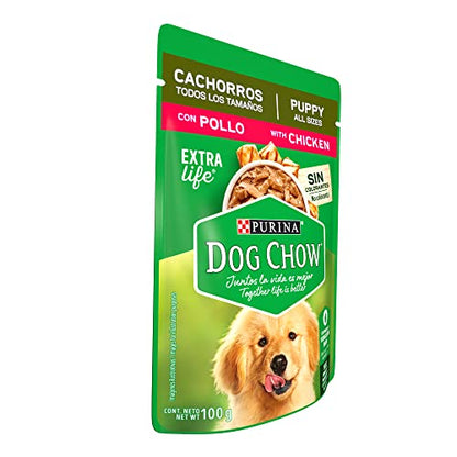 Purina Dog Chow Pouches Alimento Húmedo Cachorros Pollo, Paquete con 20 Pzas de 100g