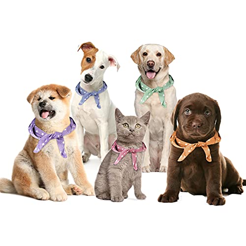 CHOIEO 5 pañuelos para perro, bufandas de algodón lavables para perro, pañuelos para mascotas, doble impresión reversible, adecuado para perros pequeños, medianos y grandes, gatos, mascotas (rosa+azul+amarillo+morado + verde)