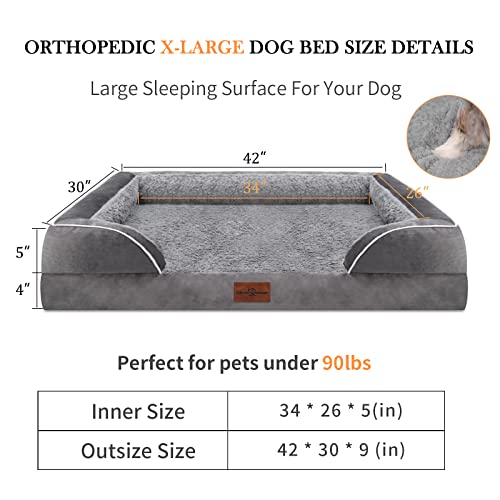 Comfort Expression Cama ortopédica para perros, sofá de espuma para perros grandes, sofá duradero para perros, cómoda cama para mascotas, funda extraíble lavable y parte inferior, camas portátiles XL grandes