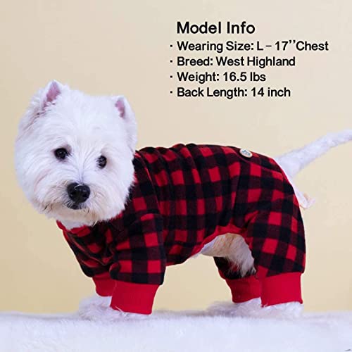 KYEESE Pijamas para perros a cuadros rojos de búfalo, pijama para mascotas con forro polar suave