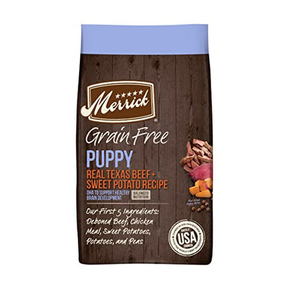 Merrick - Receta para Cachorro de Perro seco sin Frijoles, Cachorro de Carne de Vacuno Real y Patata Dulce, Marrón, 22 Pound