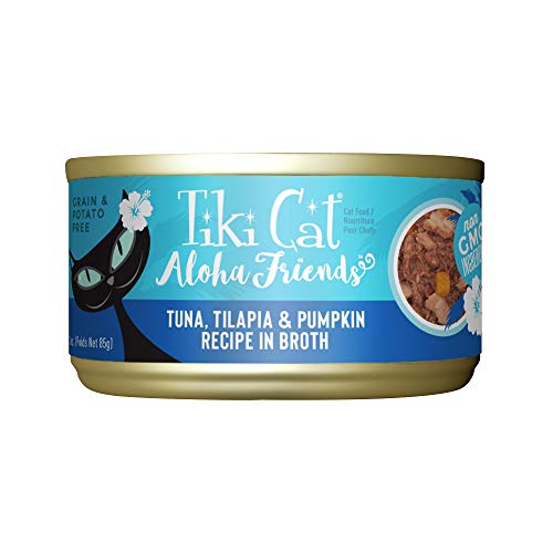 Alimento enlatado para gatos Tiki Cat Aloha Friends - Alimento para gatos rico en nutrientes - 5.5 oz. (Paquete de 8) - Atún, Tilapia y Calabaza