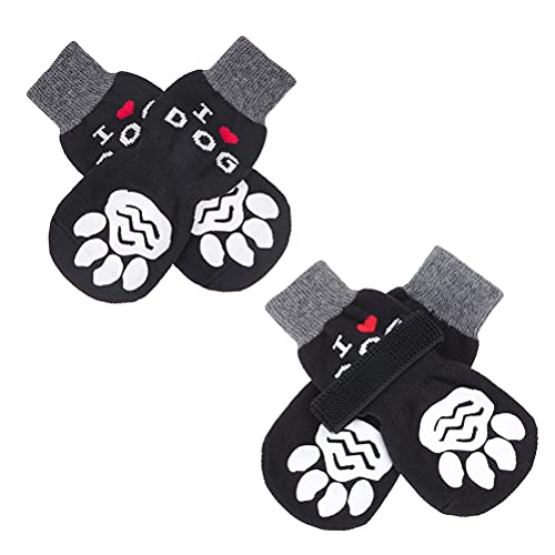SENEREAL Calcetines antideslizantes para perros, diseño "I Love Dog", cómodos protectores de patas de perro con correas ajustables y control de tracción para suelos de madera dura
