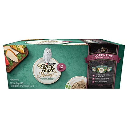 Fancy Feast Comida húmeda para gatos, mezclas elegantes, colección florentina con verduras de jardín, lata de 3 onzas, paquete de 24