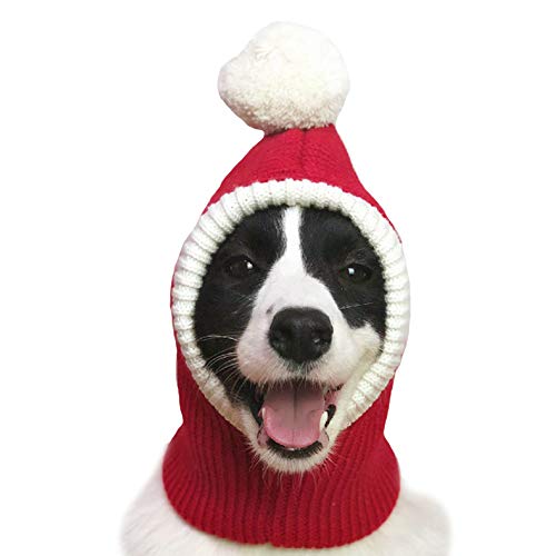 FLAdorepet - Gorro de Navidad para perro, talla grande, mediana, cálido, para invierno, para perro, para el cuello, orejas, orejeras, diadema, protector para dorado Retriever Labrador, Rojo, M(Suit for Medium dog)