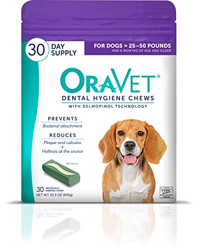 OraVet Dental Hygiene mastica perros medianos (25-50 lbs), golosinas dentales para perros, 30 unidades