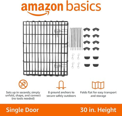 Amazon Basics - Corral plegable de metal para ejercicio de mascotas para perros, puerta individual, 60 x 60 x 30 pulgadas, color negro