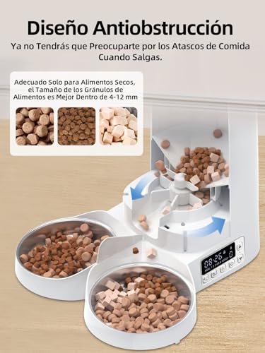 ROJECO Comederos Automáticos para Mascotas para 2 Gatos, Alimentador de Gatos de 4L, Dispensador de Alimentos Secos para Perros, 1-6 Comidas y 1-60 Porciones (Versión de Botón)