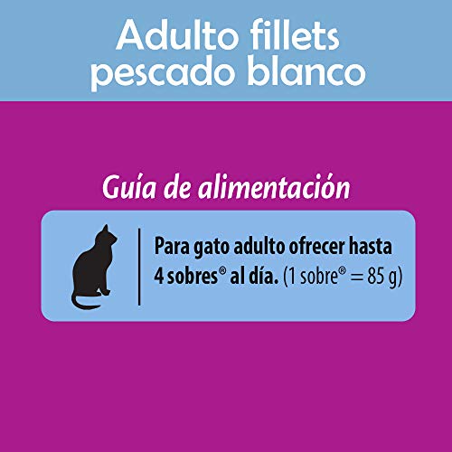 Whiskas Alimento Húmedo para Gatos, Sabor Filete Pescado Blanco, 85g c/u. Paquete de 24 Unidades