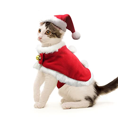 Namsan Disfraz de Navidad para Mascotas Gato Traje de Papá Noel Sombrero de Navidad para Perros Pequeños con Capa Conjunto Gato Ropa de Año Nuevo