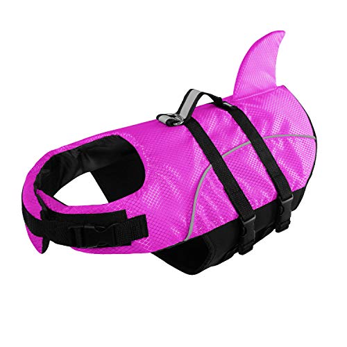Ripstop - Chaleco salvavidas de tiburón para perros, salvavidas de seguridad con alta flotabilidad y asa de elevación para razas pequeñas y medianas (rosa rojo XS)