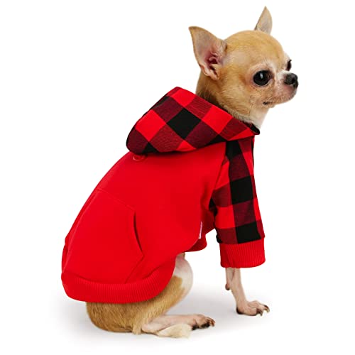 Frienperro Sudaderas con capucha para perro, camisetas con capucha para gatos, trajes para mascotas, algodón, rojo búfalo, XXS