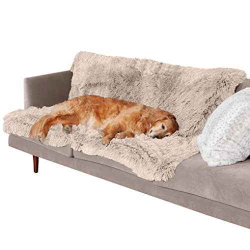 Furhaven XL Waterproof Calming Plush Long Faux Fur & Velvet Dog Blanket, Washable - Taupe, Extra Large
