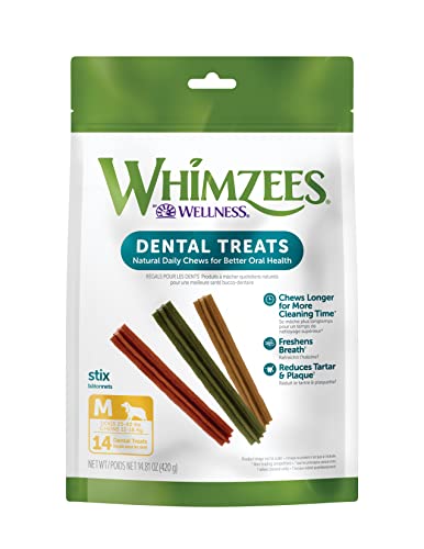WHIMZEES WHZ317 - Golosinas dentales para perros sin cereales naturales, Stix mediano, bolsa de 14