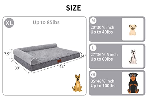 Lazy Lush Cama ortopédica en forma de L para perros grandes, sofá cama de felpa cómoda para mascotas con espuma de caja de huevos y funda extraíble, cama lavable para perros (XL)