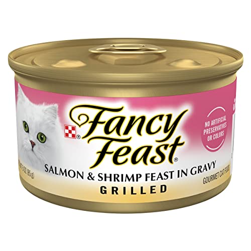 Fancy Feast Wet Cat Food, Grilled, Salmon & Shrimp Feast in Gravy, 3-Ounce Can, Pack of 24