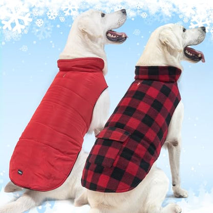 SCENEREAL Ropa de invierno para perro, chaqueta reversible, abrigo cálido, resistente al viento, chaleco a cuadros, traje de Navidad para perros pequeños, medianos y grandes, mascotas en clima frío