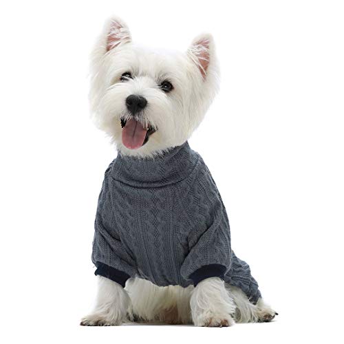 Fitwarm - Suéteres de punto para perros con cuello alto para invierno, abrigos para mascotas, ropa de gato, azul