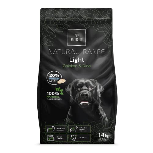 Rex Natural Range Croquetas Light para Perro Adulto - Alimento para Todas Razas con Pollo, Bajo en Energía, L-Carnitina, Omega 3 &amp; 6-14 Kg