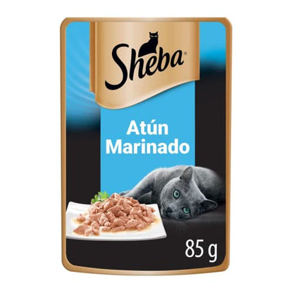 Sheba Alimento Húmedo para Gatos Adultos, Sabor Filetes De Atún Marinado 85g c/u. Paquete de 24 Unidades