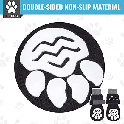 SCENEREAL Calcetines antideslizantes para perros, diseño "I Love Dog", cómodos protectores de patas de perro con correas ajustables y control de tracción para suelos de madera dura