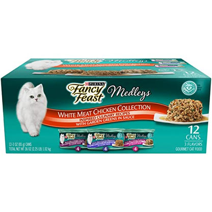 Purina Fancy Feast Receta de pollo y carne blanca Colección variada Comida para gatos - (12) 3 oz. latas