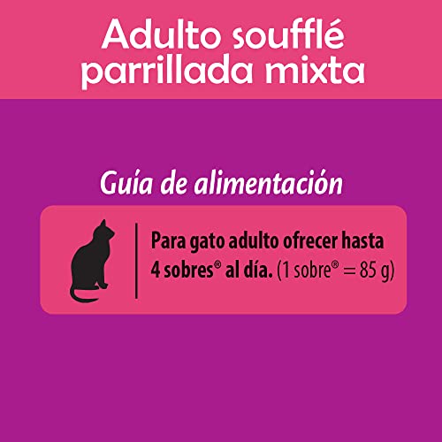 Whiskas 10175039 Alimento Húmedo para Gato Adulto con Sabor a Soufflé Parrillada Mixta, 85 gr x 24 uds, Morado